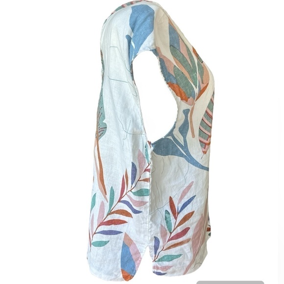 Cynthia Rowley 100% Linen Leaf Button Back Short Sleeve Top Shirt size Small - Picture 4 of 10